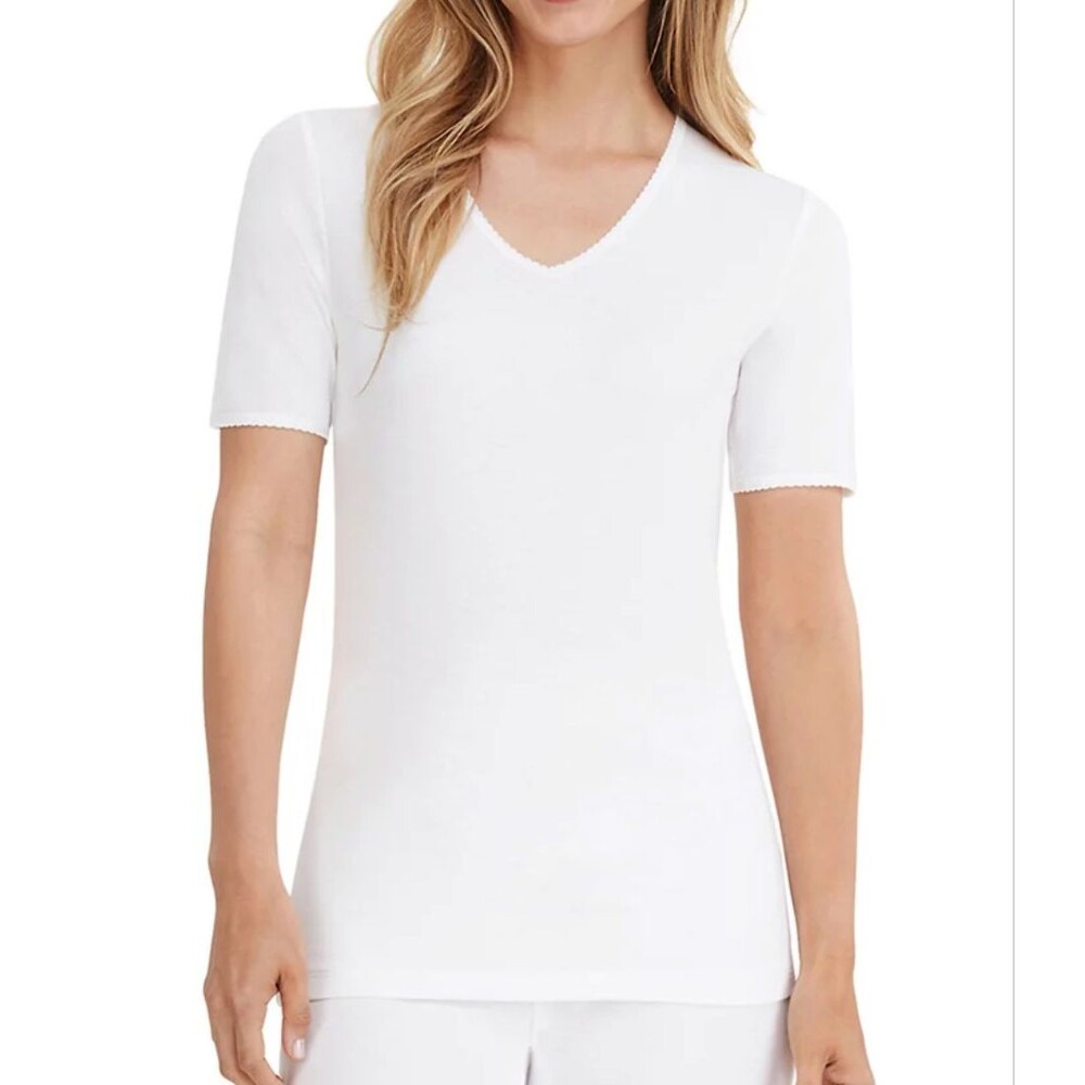 New Cuddl Duds Softwear Short Sleeve V-Neck Lace Trim Warm Underwear White 1X
